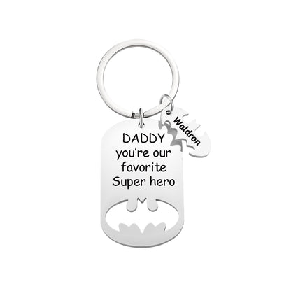 Superhero Daddy Keychain with Kids Names, Personalized Gift for Dad