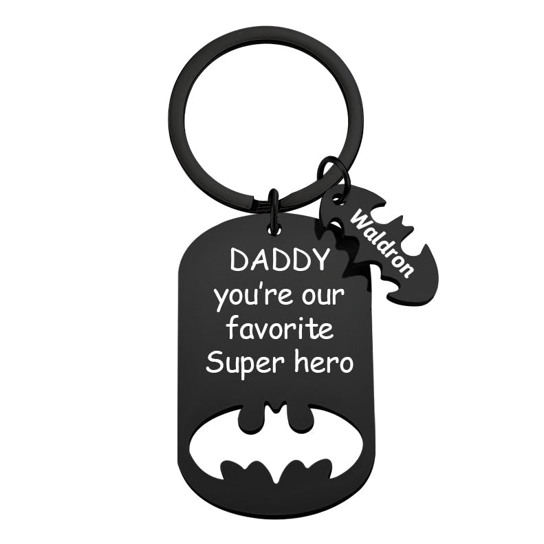 Superhero Daddy Keychain with Kids Names, Personalized Gift for Dad