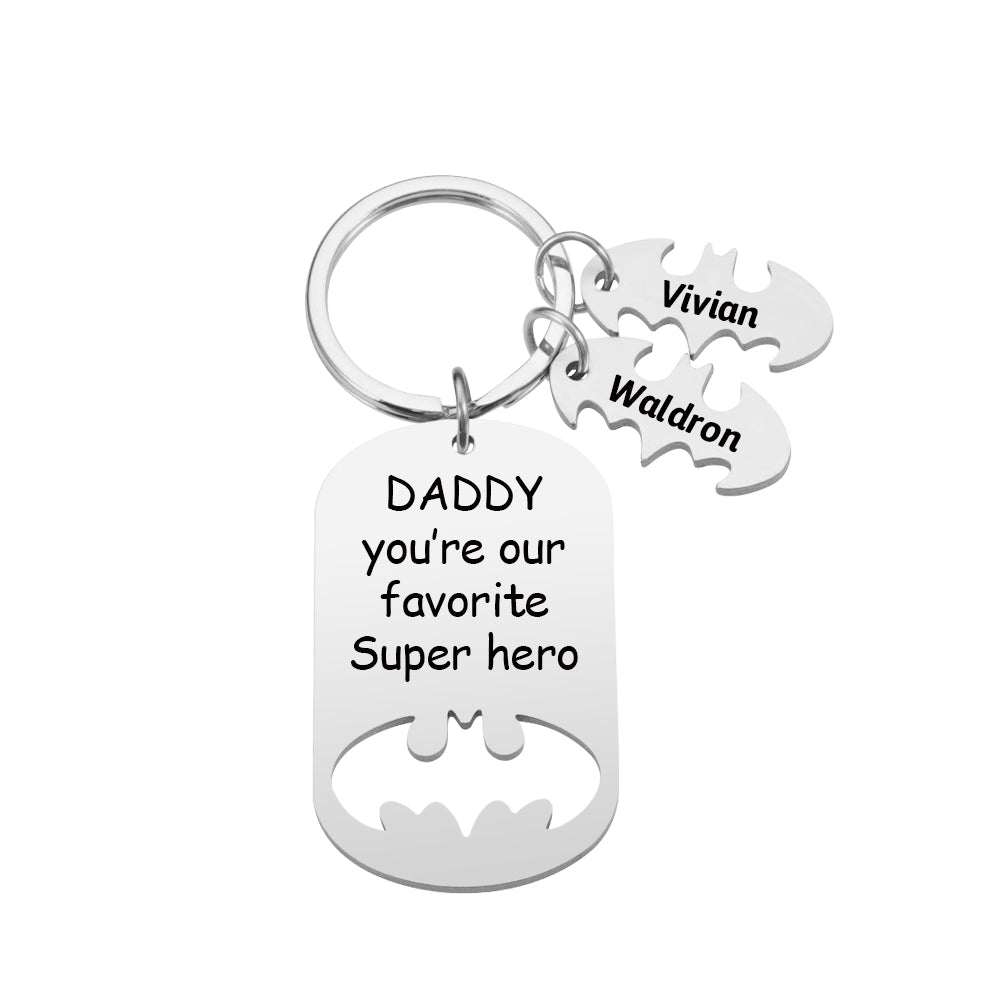 Superhero Daddy Keychain with Kids Names, Personalized Gift for Dad