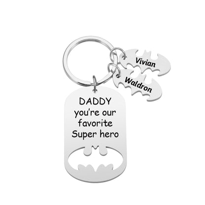 Superhero Daddy Keychain with Kids Names, Personalized Gift for Dad