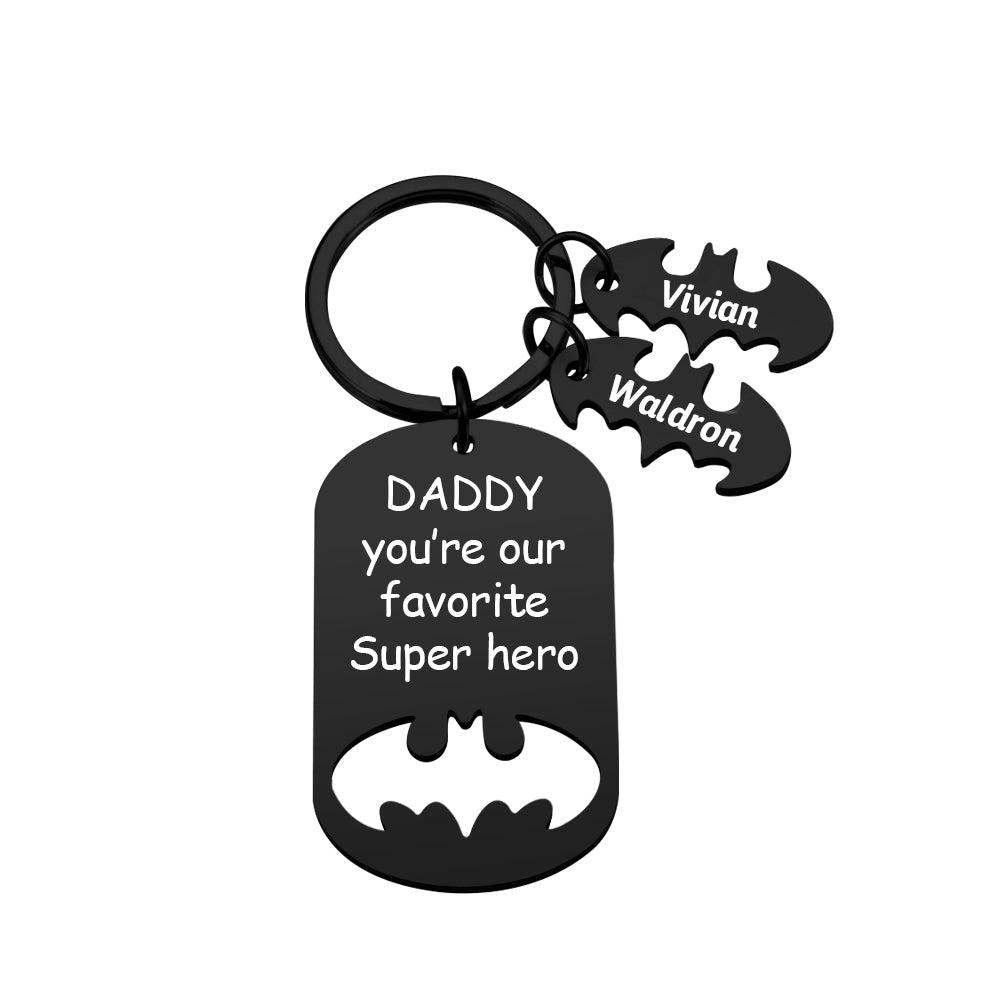 Superhero Daddy Keychain with Kids Names, Personalized Gift for Dad