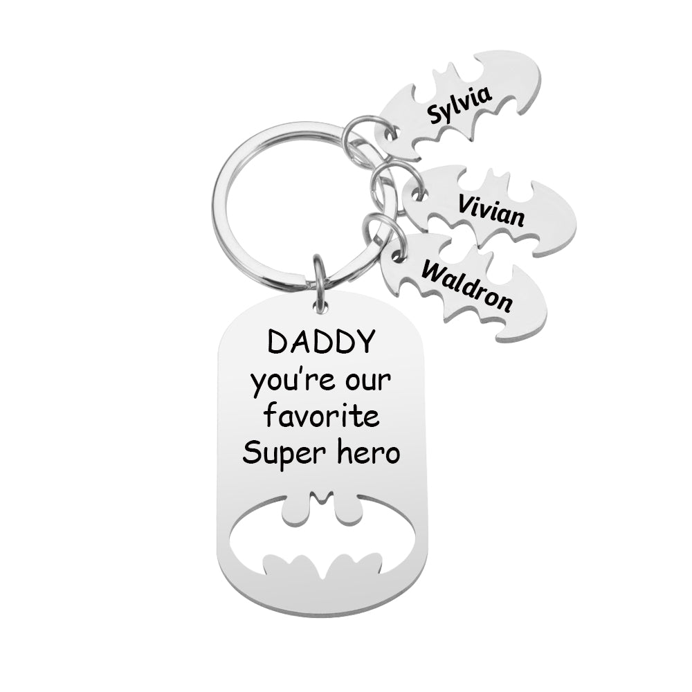 Superhero Daddy Keychain with Kids Names, Personalized Gift for Dad