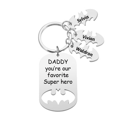 Superhero Daddy Keychain with Kids Names, Personalized Gift for Dad