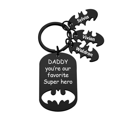 Superhero Daddy Keychain with Kids Names, Personalized Gift for Dad