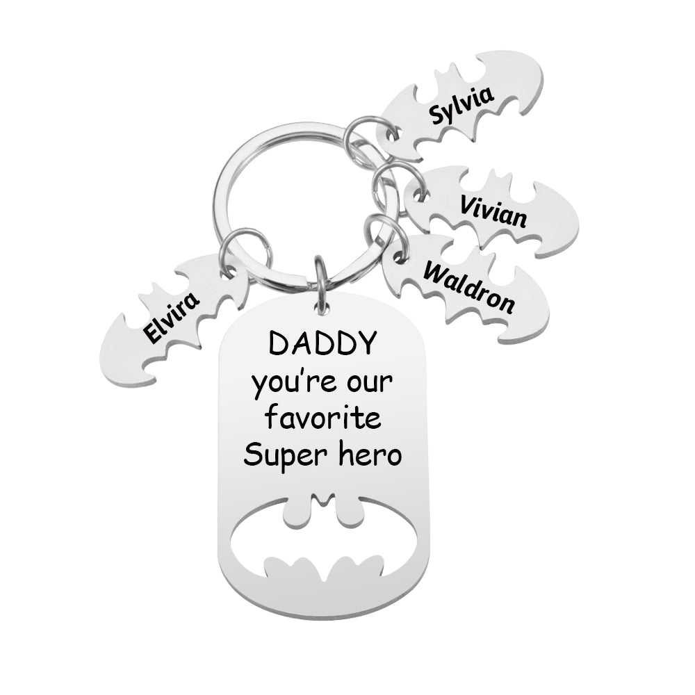 Superhero Daddy Keychain with Kids Names, Personalized Gift for Dad