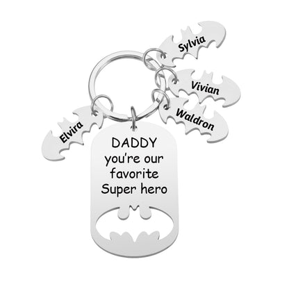 Superhero Daddy Keychain with Kids Names, Personalized Gift for Dad
