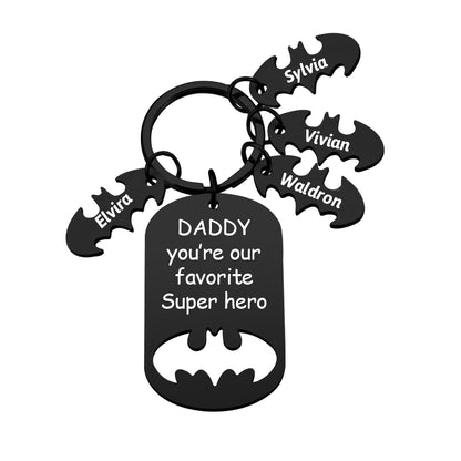 Superhero Daddy Keychain with Kids Names, Personalized Gift for Dad