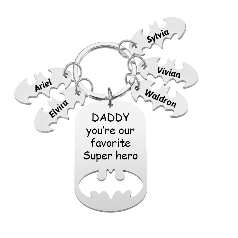 Superhero Daddy Keychain with Kids Names, Personalized Gift for Dad