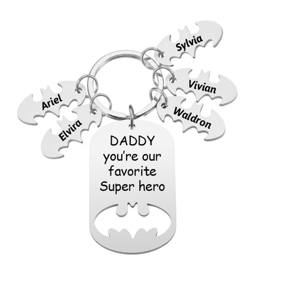 Superhero Daddy Keychain with Kids Names, Personalized Gift for Dad
