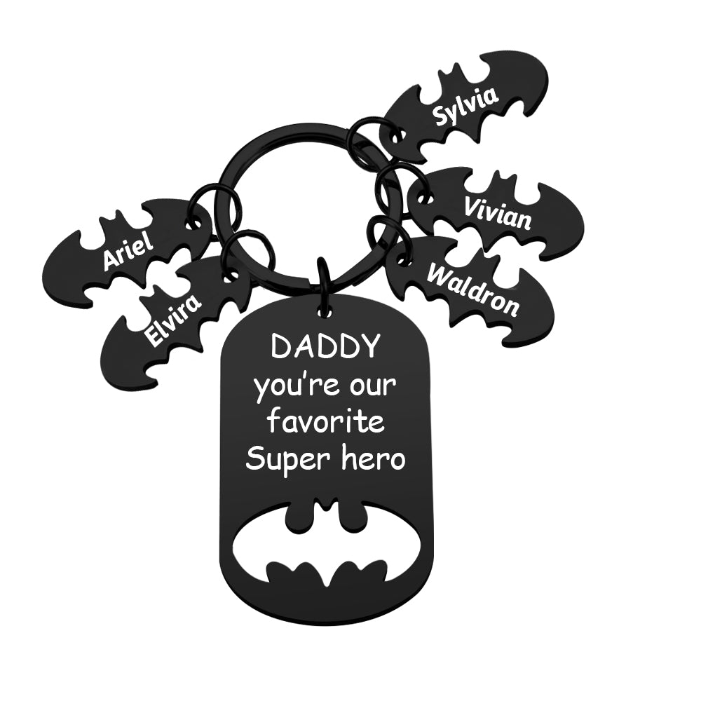 Superhero Daddy Keychain with Kids Names, Personalized Gift for Dad