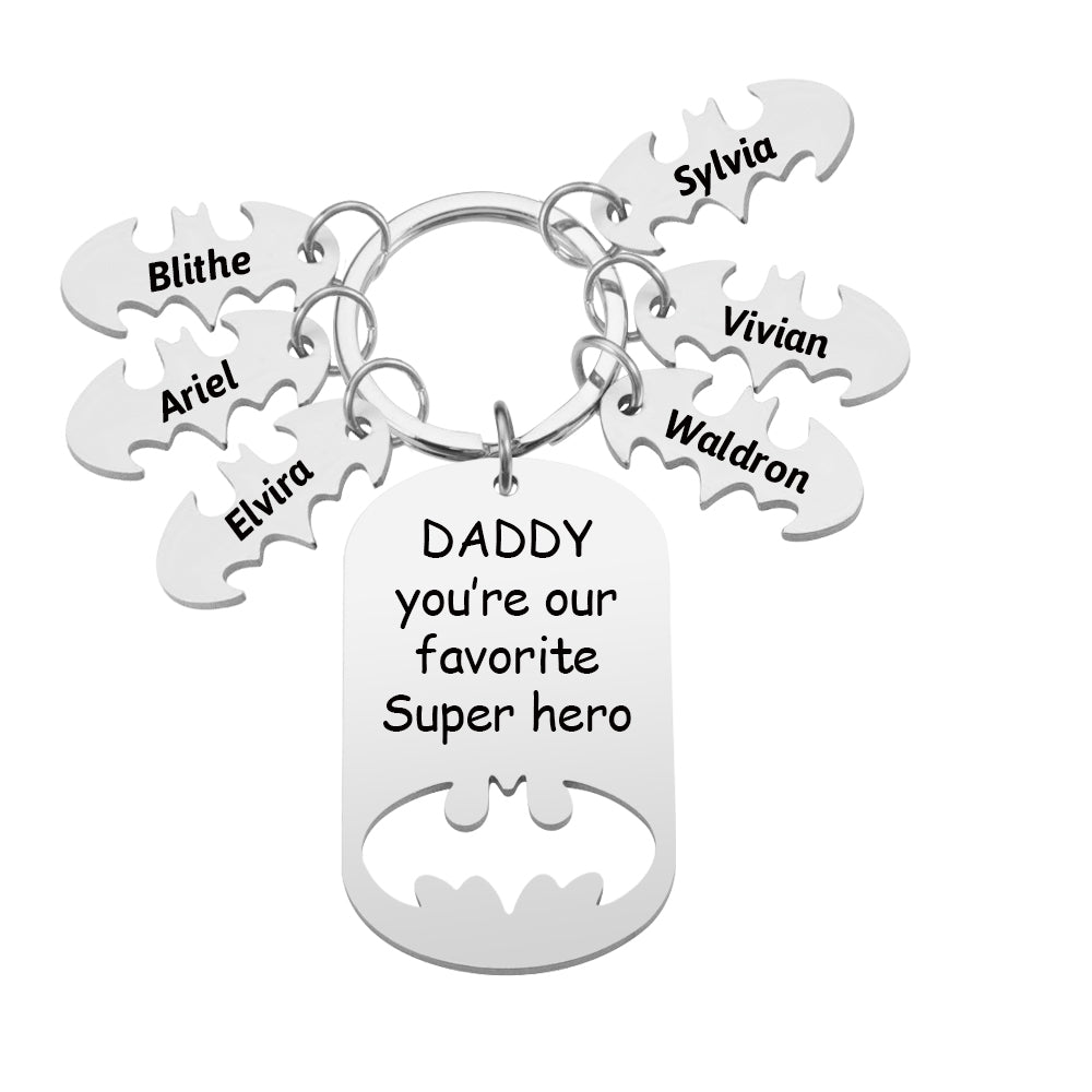 Superhero Daddy Keychain with Kids Names, Personalized Gift for Dad
