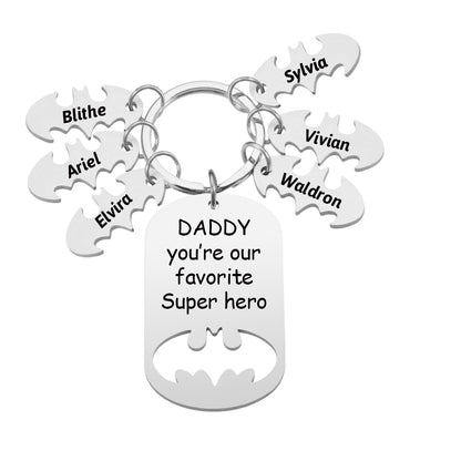Superhero Daddy Keychain with Kids Names, Personalized Gift for Dad