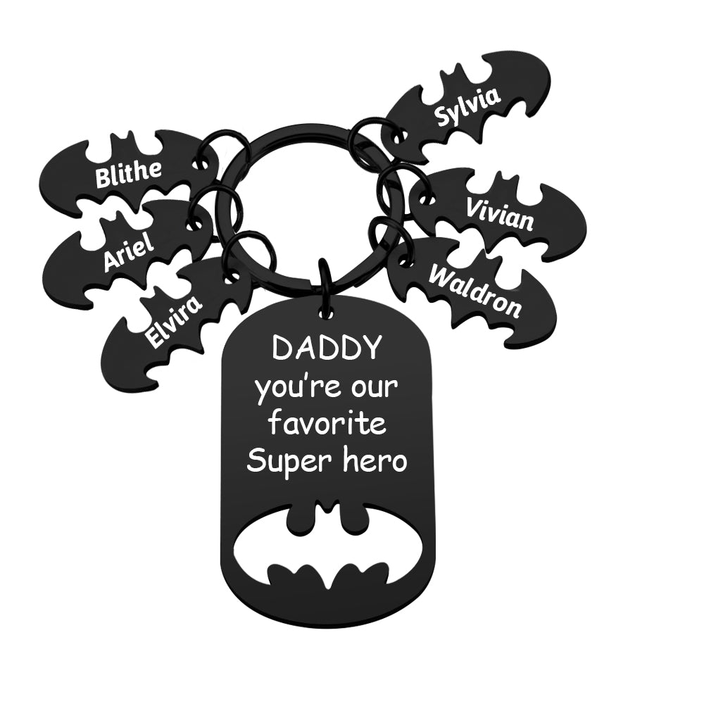 Superhero Daddy Keychain with Kids Names, Personalized Gift for Dad