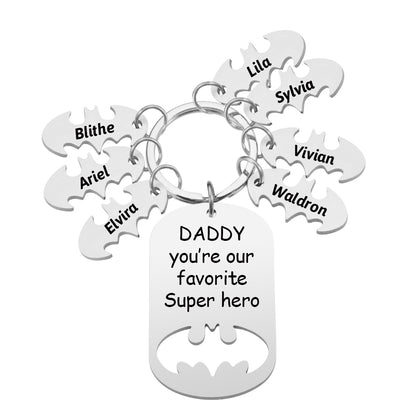 Superhero Daddy Keychain with Kids Names, Personalized Gift for Dad