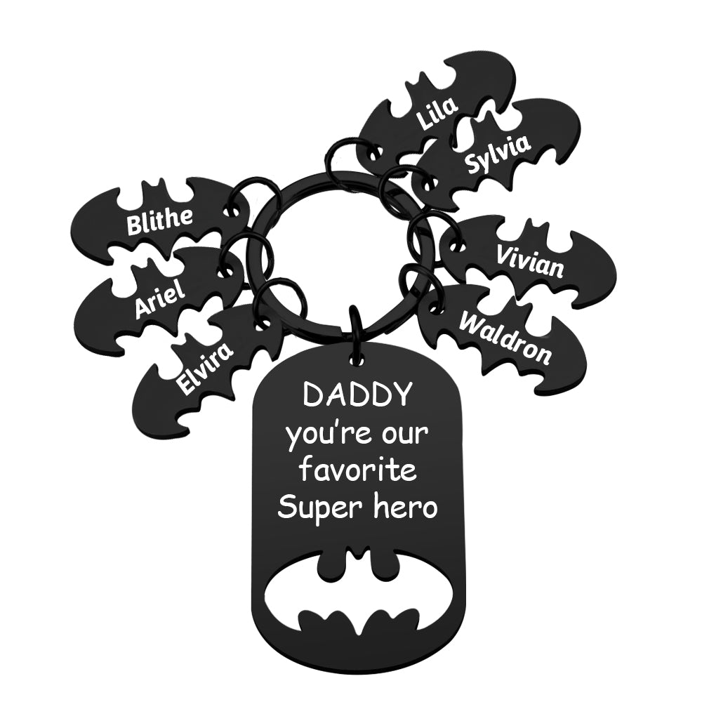 Superhero Daddy Keychain with Kids Names, Personalized Gift for Dad