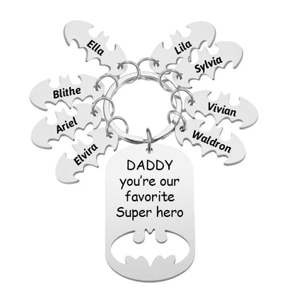 Superhero Daddy Keychain with Kids Names, Personalized Gift for Dad