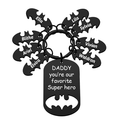 Superhero Daddy Keychain with Kids Names, Personalized Gift for Dad