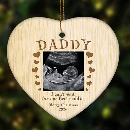 Personalized First Cuddle Heart Ornament Gift For Expecting Dad