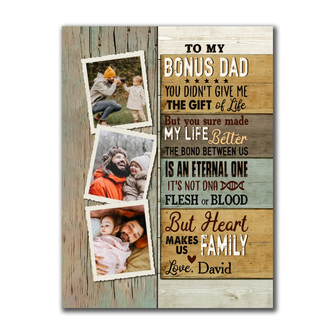 To My Bonus Dad Canvas Personalized Gift For Dad