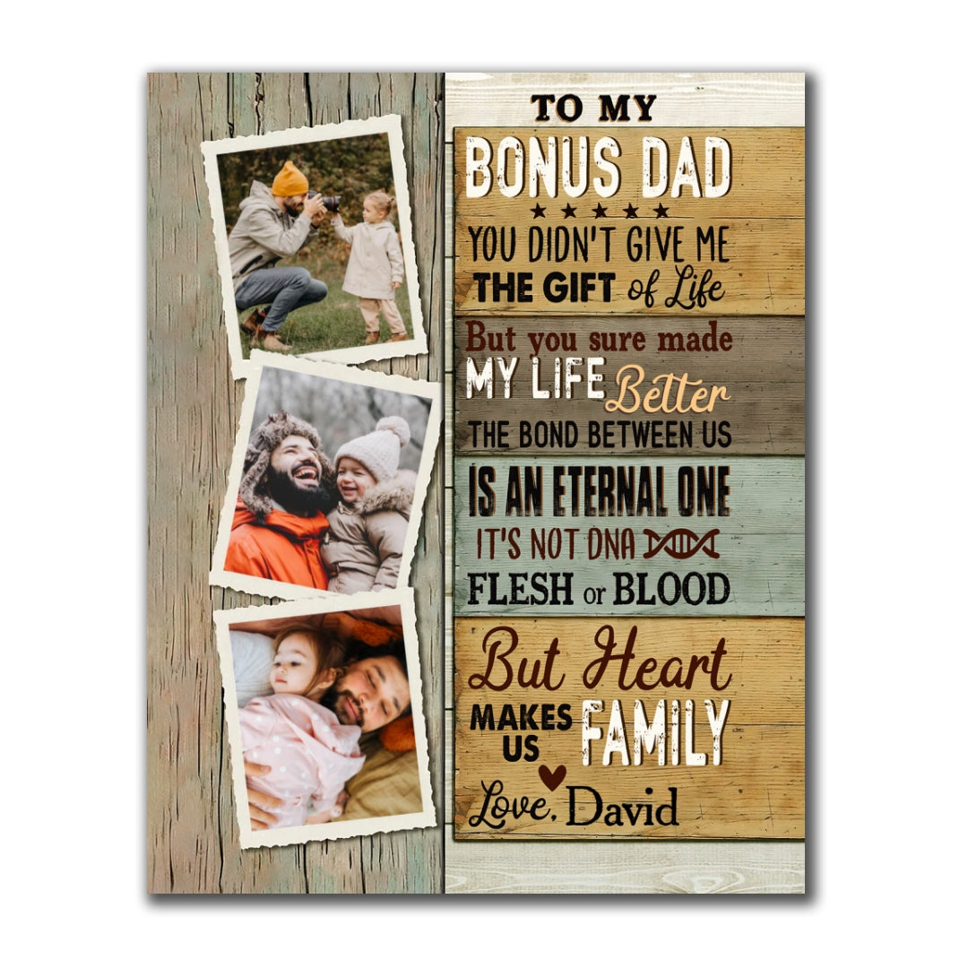 To My Bonus Dad Canvas Personalized Gift For Dad