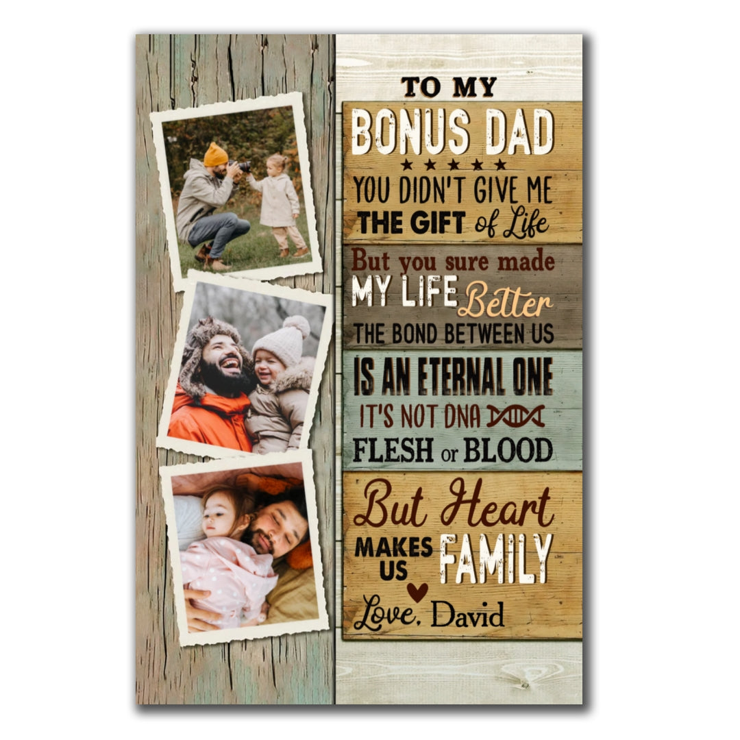 To My Bonus Dad Canvas Personalized Gift For Dad