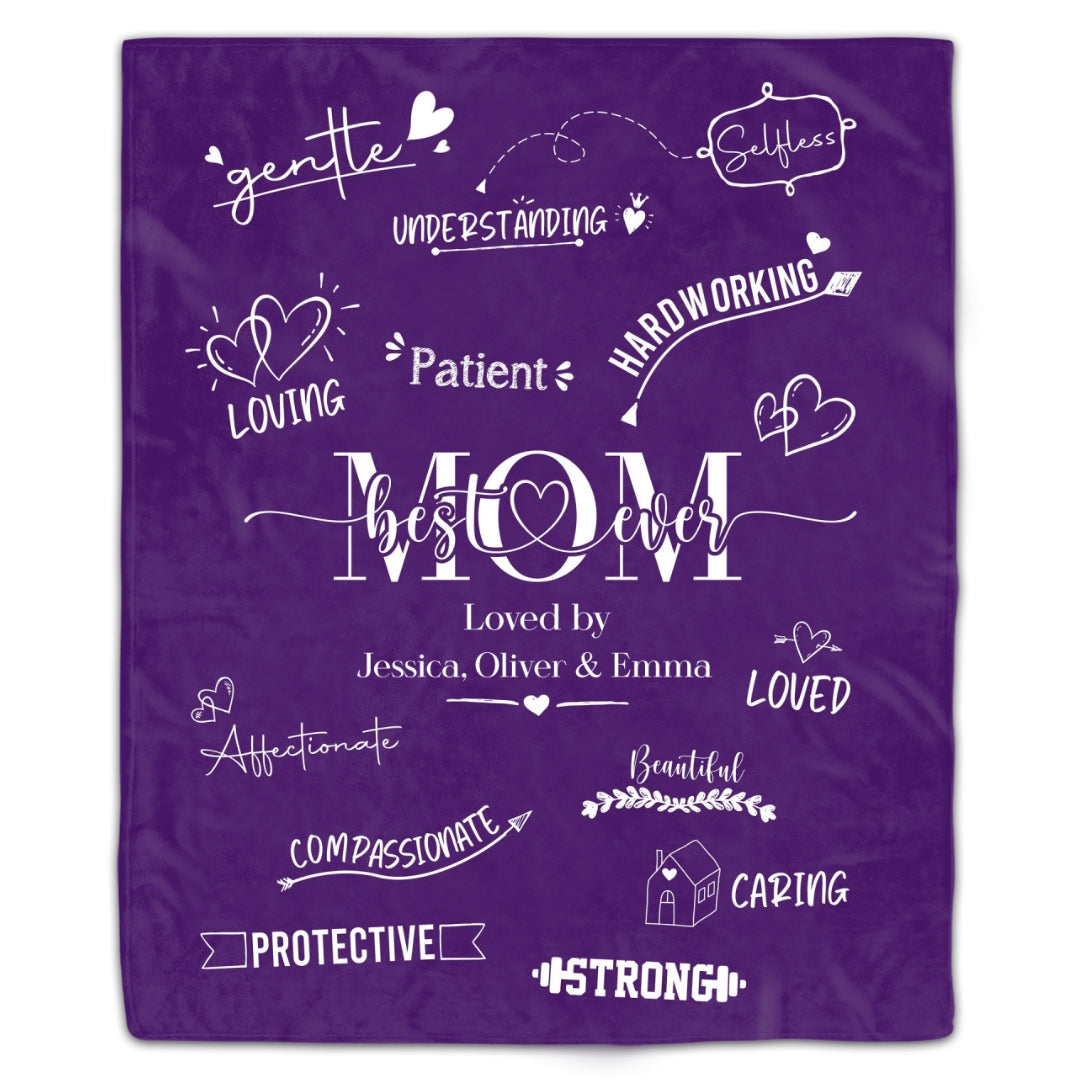 Best Mom Ever Gifts for Mom from Daughter, Personalized Purple Blanket
