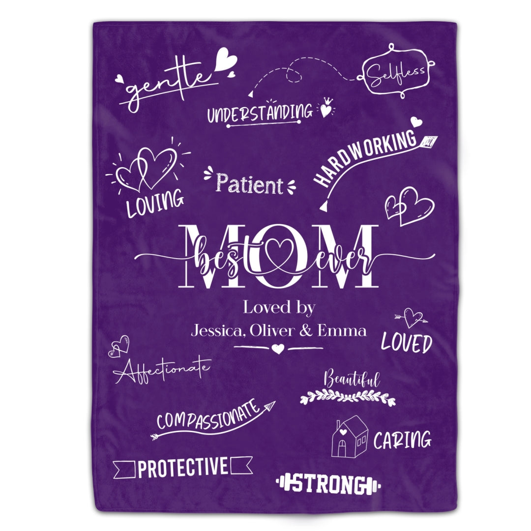Best Mom Ever Gifts for Mom from Daughter, Personalized Purple Blanket
