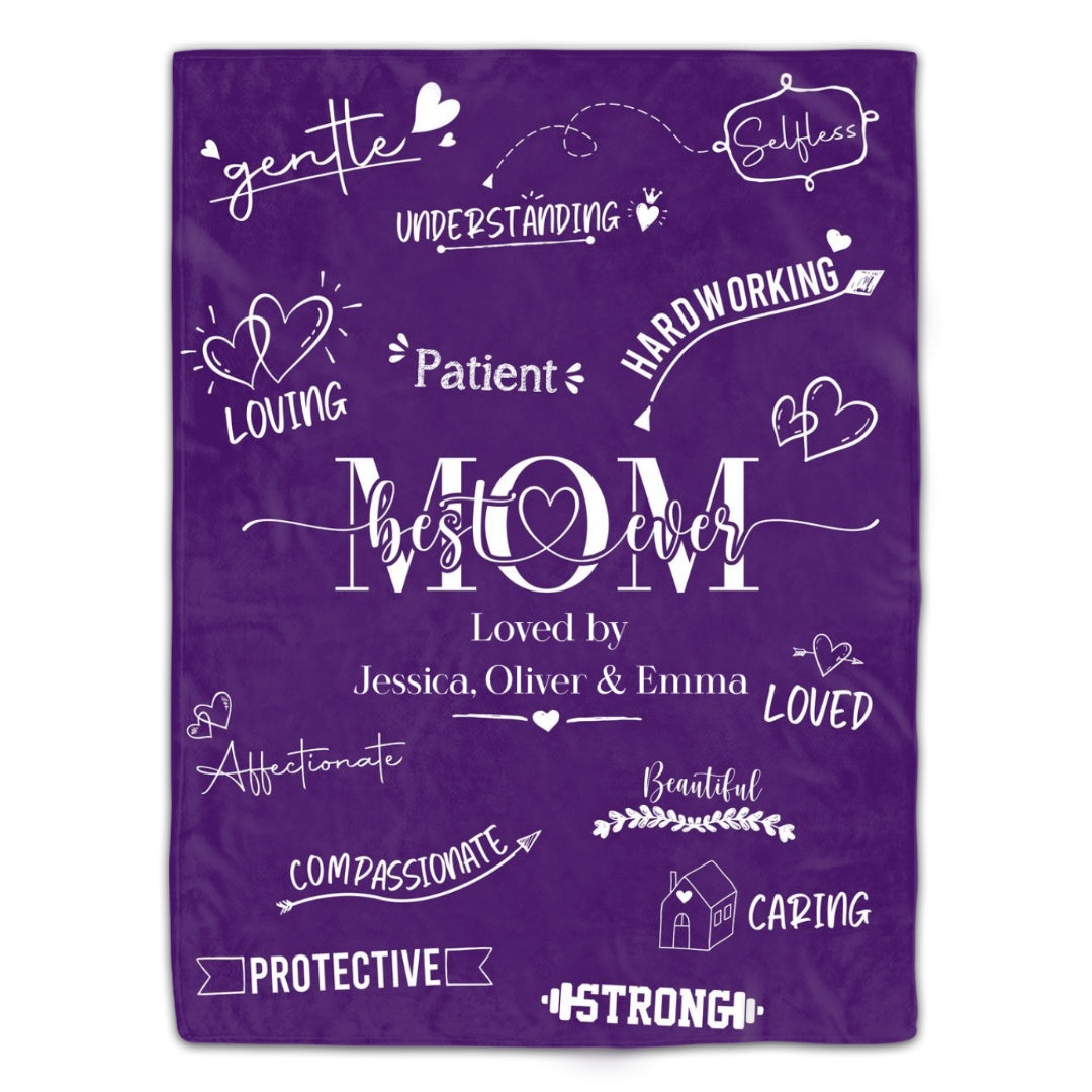 Best Mom Ever Gifts for Mom from Daughter, Personalized Purple Blanket