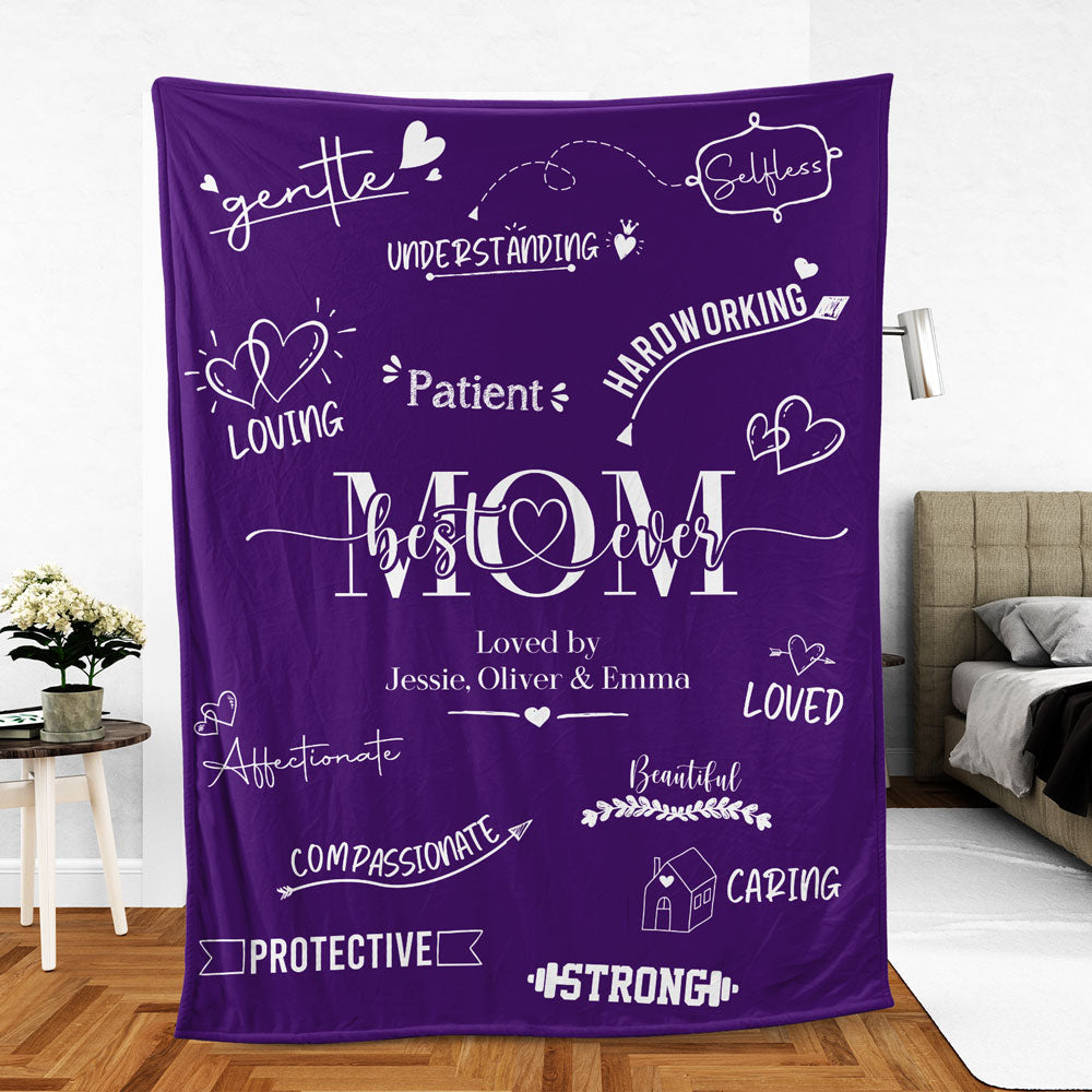 Best Mom Ever Gifts for Mom from Daughter, Personalized Purple Blanket