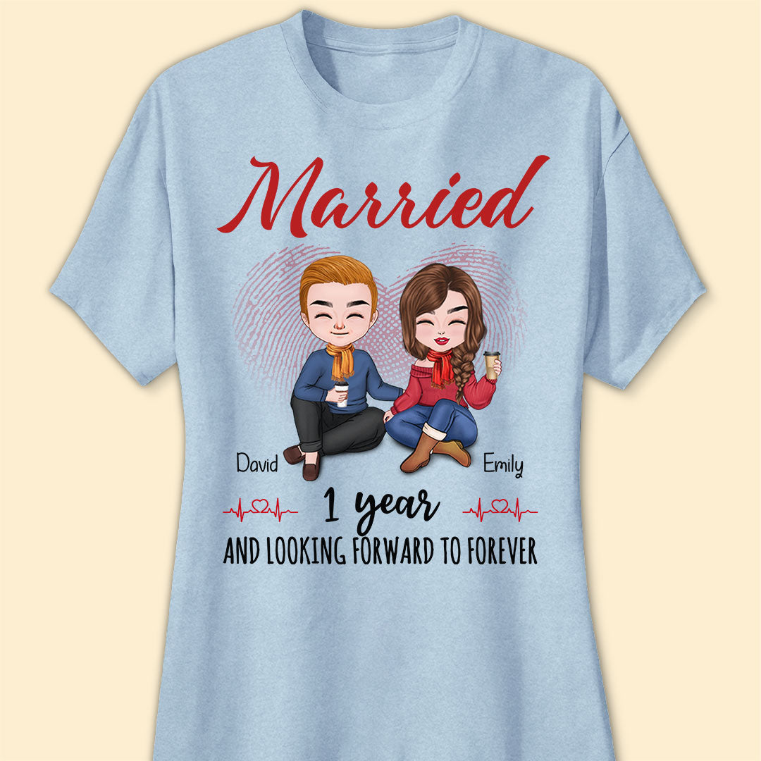 Married 1 Year Matching T-shirt Personalized Anniversary Gift For Couple