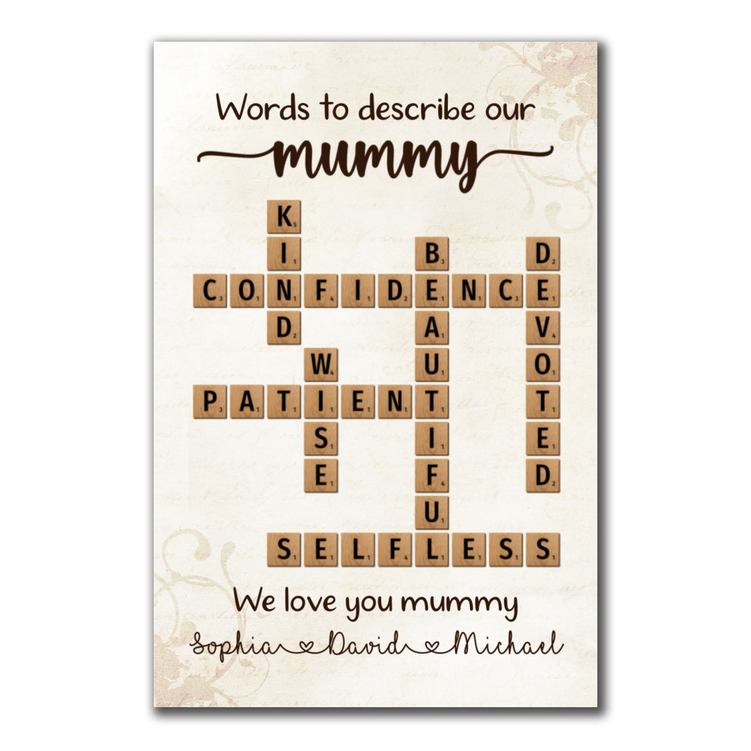 Words To Describe Mummy Crossword Poster Personalized Gift For Mum