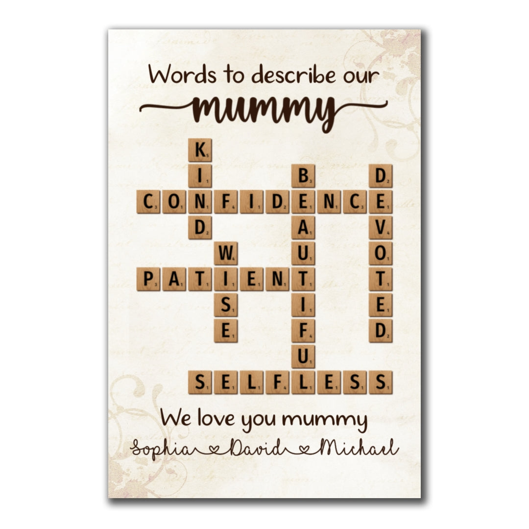 Words To Describe Mummy Crossword Poster Personalized Gift For Mum