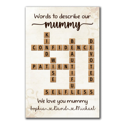 Words To Describe Mummy Crossword Poster Personalized Gift For Mum