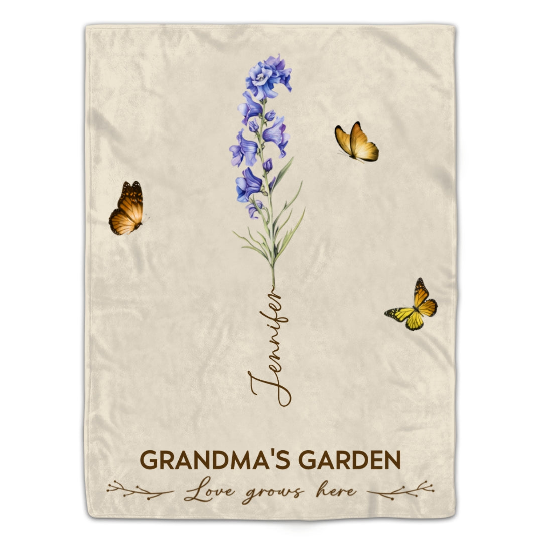 Grandma's Garden Birth Month Flower Personalized Blanket For Grandma