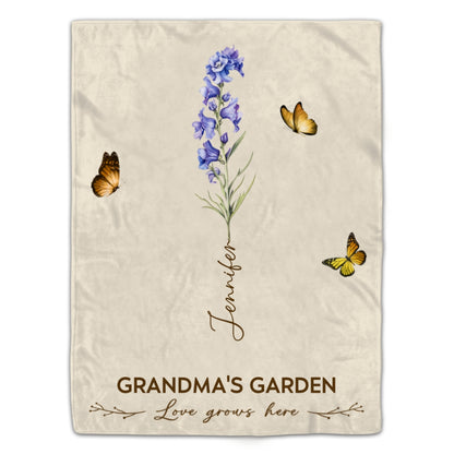 Grandma's Garden Birth Month Flower Personalized Blanket For Grandma