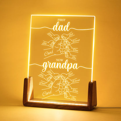 First Dad Now Grandpa Acrylic Night Light with Walnut Base with Custom Name  – Personalized Gifts For Grandpa