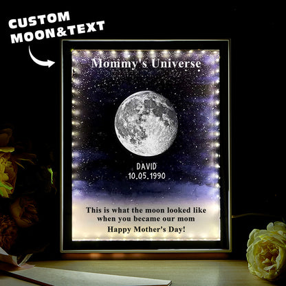 Mommy's Universe Starry Night Personalized Birth Moon Phase Mirror Light Box - Mother's Day Gift For Mom
