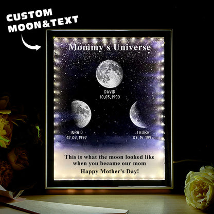 Mommy's Universe Starry Night Personalized Birth Moon Phase Mirror Light Box - Mother's Day Gift For Mom