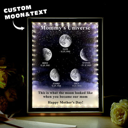 Mommy's Universe Starry Night Personalized Birth Moon Phase Mirror Light Box - Mother's Day Gift For Mom