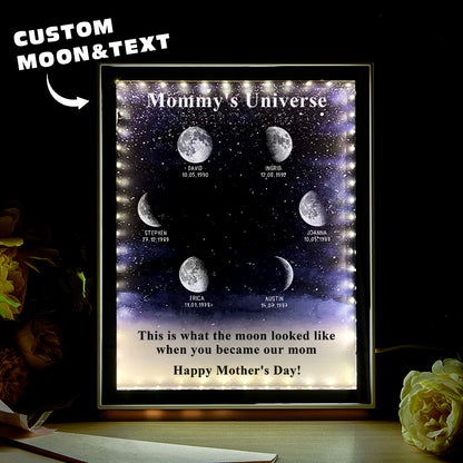 Mommy's Universe Starry Night Personalized Birth Moon Phase Mirror Light Box - Mother's Day Gift For Mom
