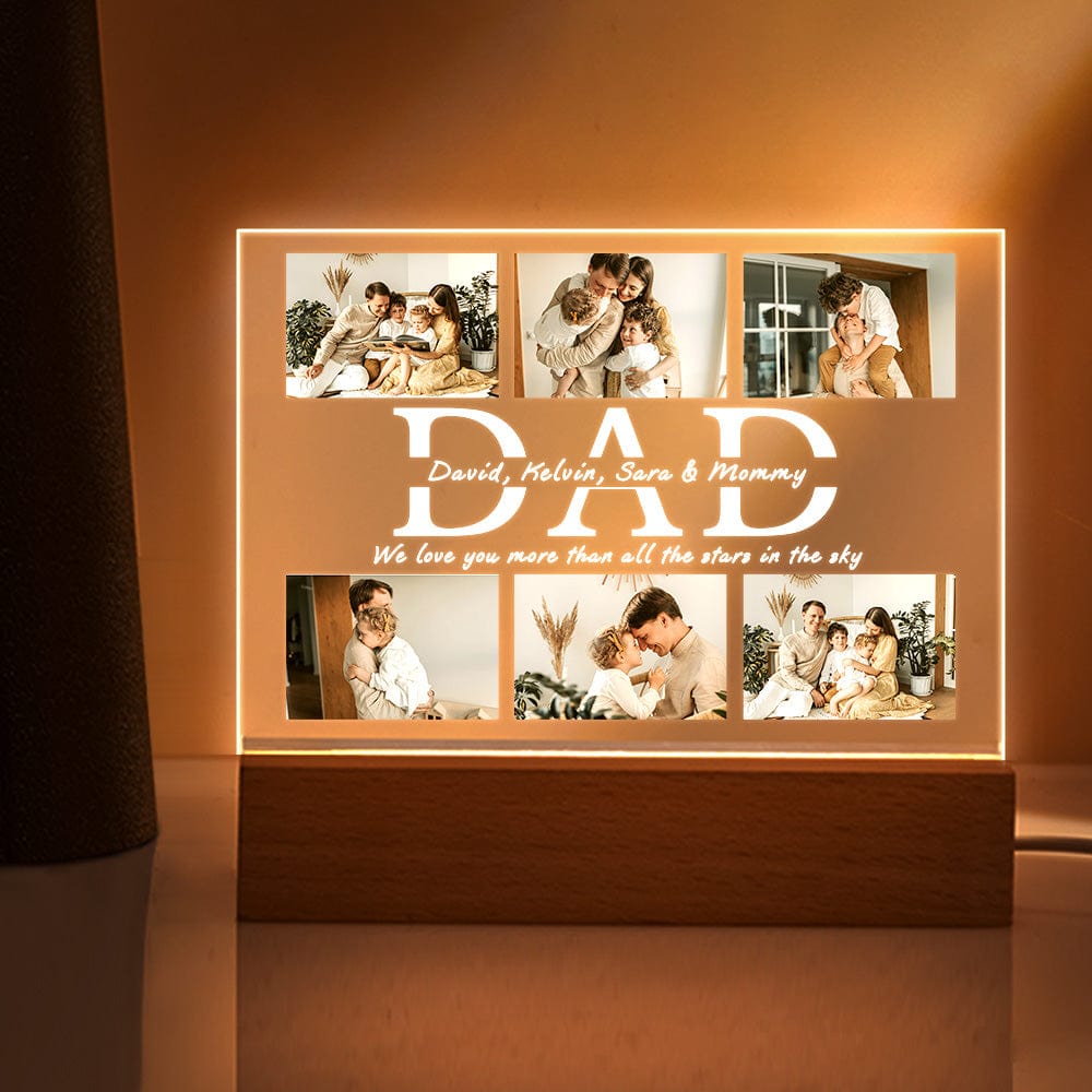 Dad We Love You Night Light, Acrylic Photo Lamp Engraved Night Light, Personalized Gifts For Dad
