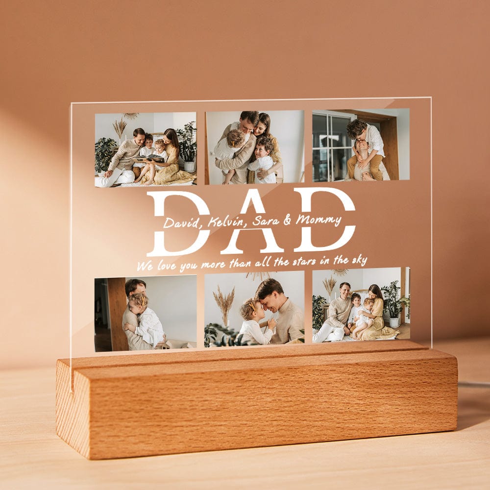 Dad We Love You Night Light, Acrylic Photo Lamp Engraved Night Light, Personalized Gifts For Dad