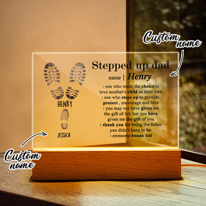 Stepped Up Dad Engraved Night Light - Custom Acrylic Lamp With Names - Personalized Gifts for Step Dad