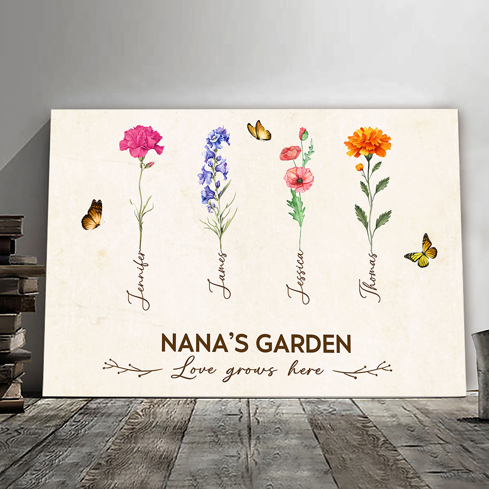 Grandma's Garden Birth Month Flower Personalized Canvas For Grandma