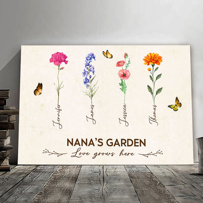 Grandma's Garden Birth Month Flower Personalized Canvas For Grandma