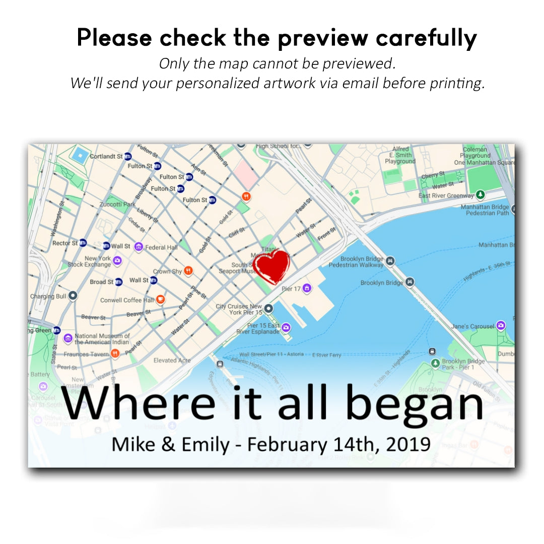 The First Meeting Street Map Canvas Personalized Anniversary Gift For Couple For Her For Him