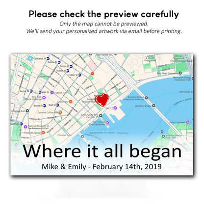 The First Meeting Street Map Canvas Personalized Anniversary Gift For Couple For Her For Him