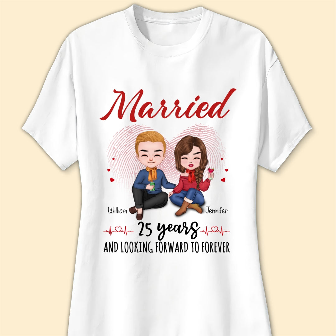 Married 25 Years Matching T-shirt Personalized Anniversary Gift For Couple