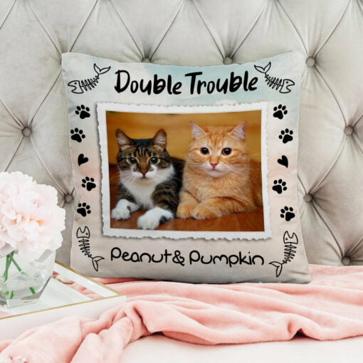 Personalized Gift For Cat Dad Double Trouble Pillow
