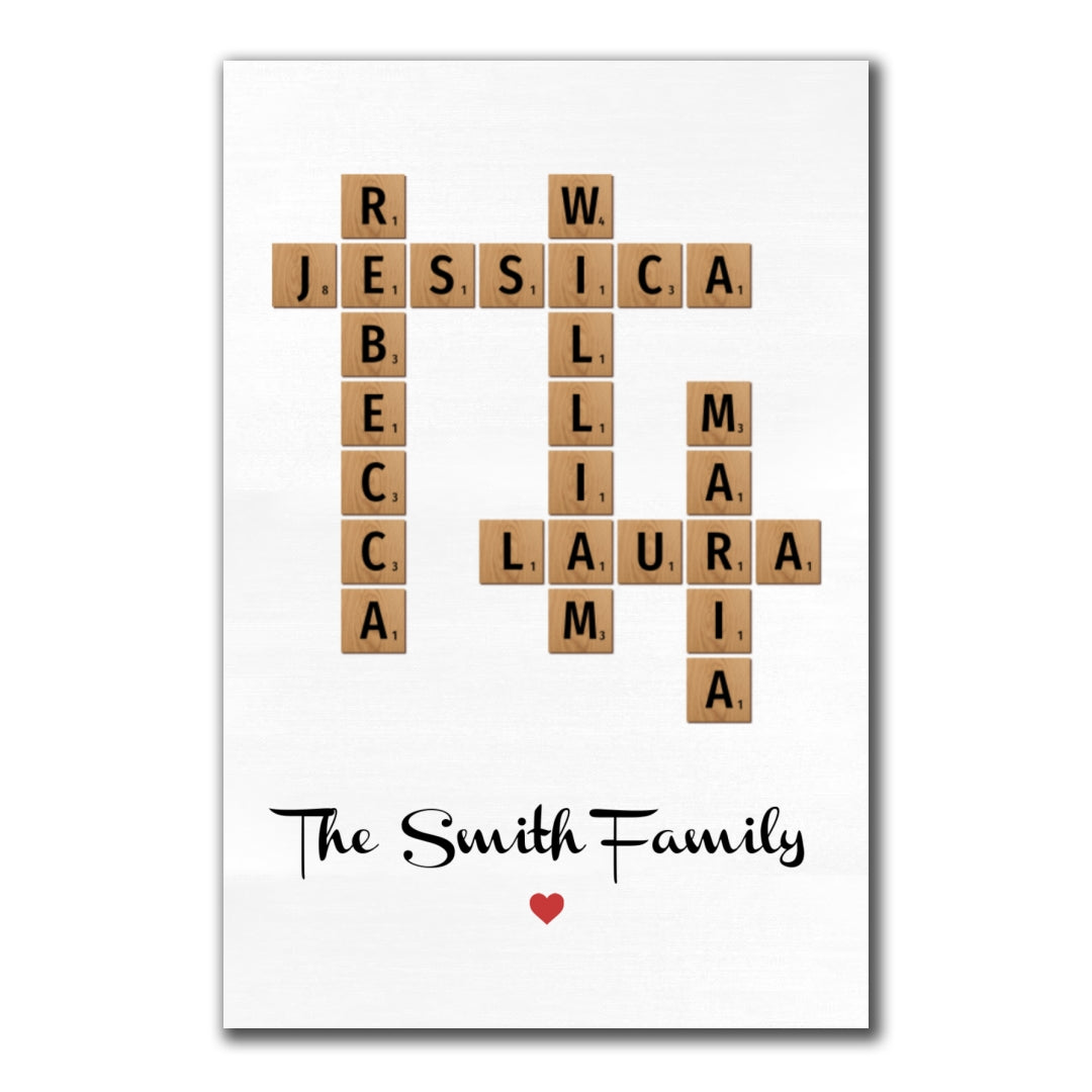 Family Names Crossword Puzzle Poster Personalized Gift For Family